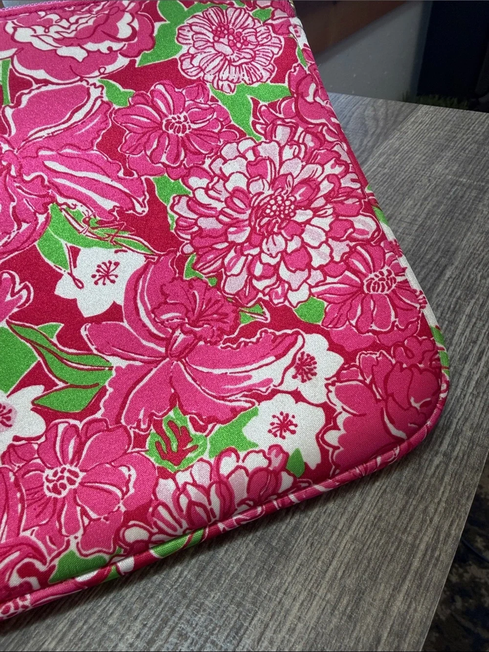 Lily Pulitzer Hot Pink Floral Tablet Sleeve with Faux Pearl Necklace & Ring